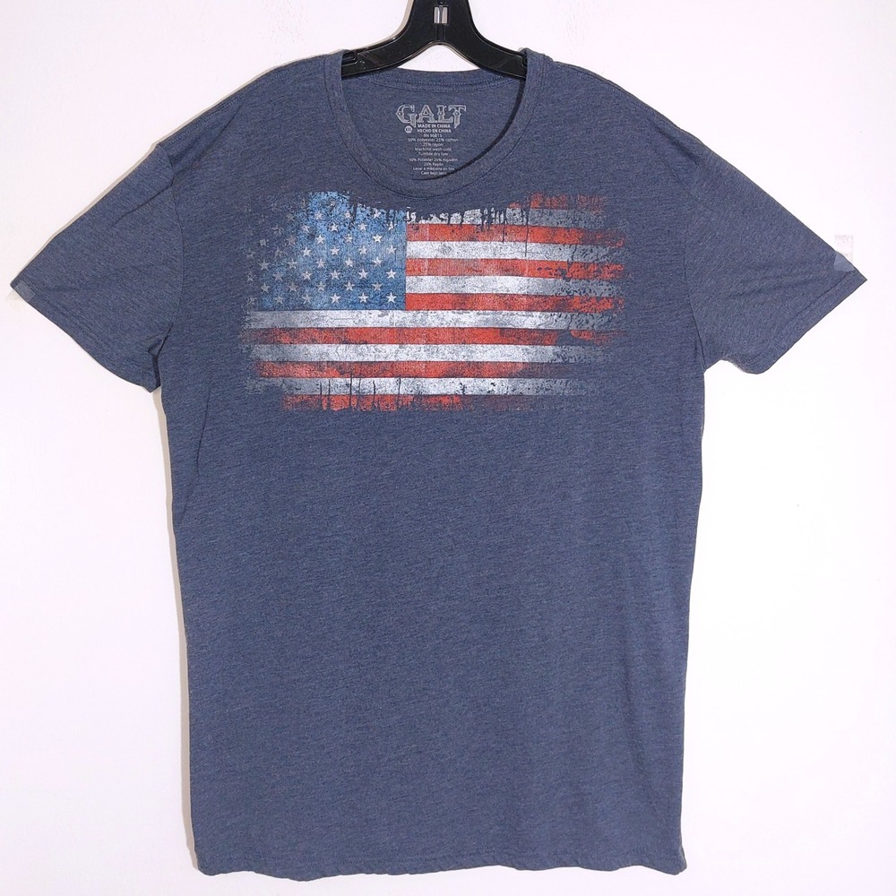 GALT Mens XXLarge American Flag Graphic T Shirt Blue Red White Distressed USA